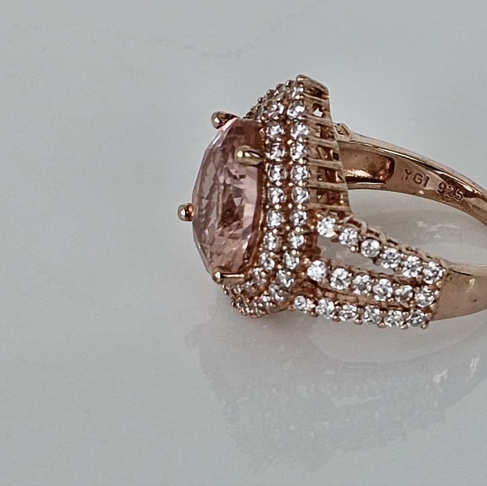 Genuine Morganite & White Zircon Sterling Silver With 18k Rose Gold Overlay Sz 7 - Picture 11 of 12
